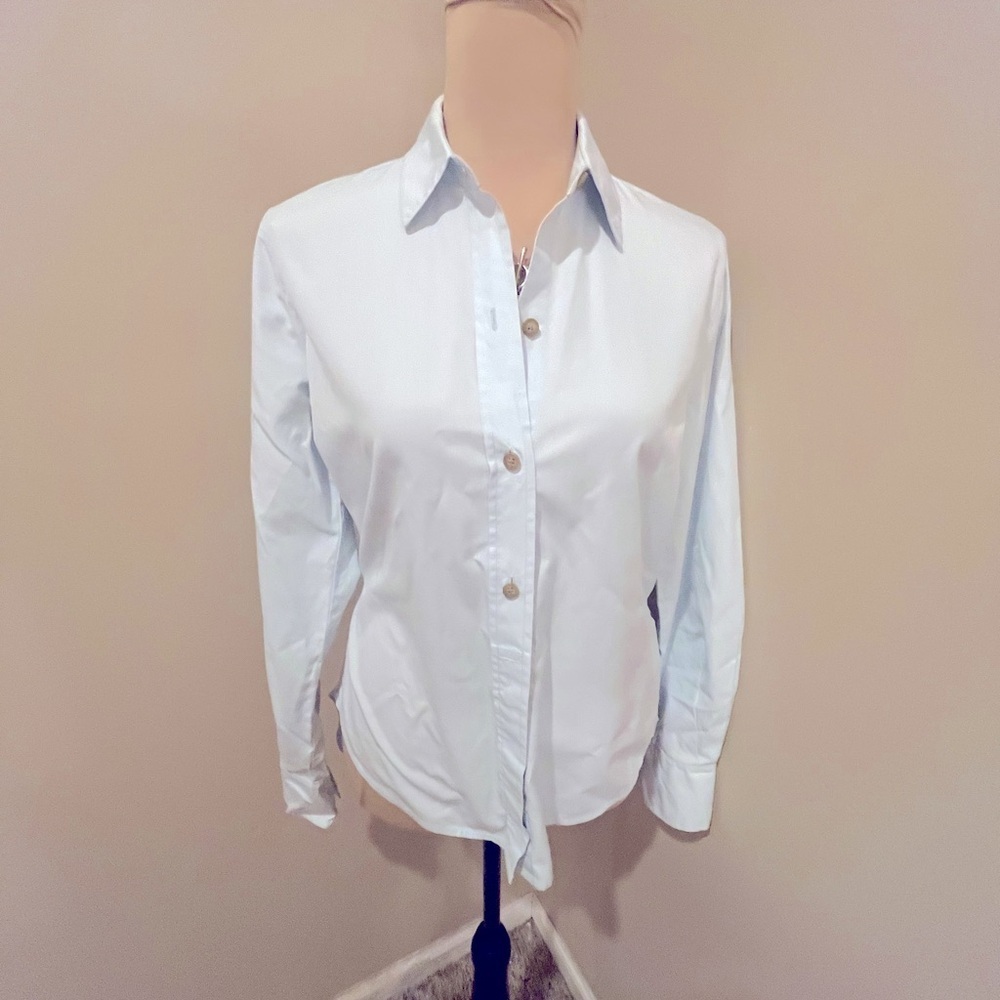 Vince Soft Blue Collared Button up with back tie & Draping, size M
